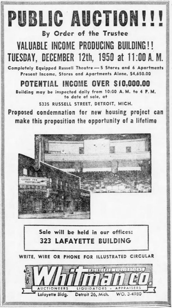 Russell Theatre - 1950 Public Auction For Theater (newer photo)